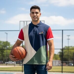 AKOO Polo Shirt Mens Sz XL Colorblock Embroidered Fox Casual Short Sleeve Preppy